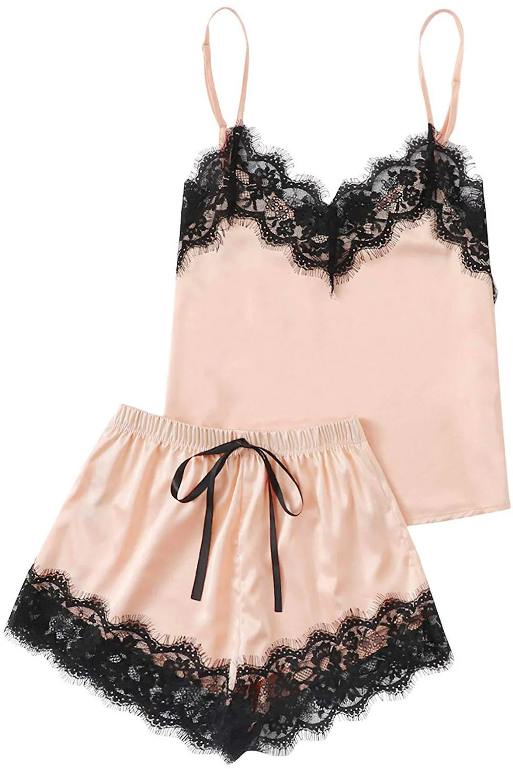 5-Piece Satin Pajama Set with Lace Trim