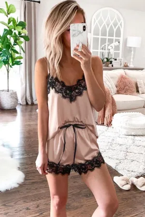 5-Piece Satin Pajama Set with Lace Trim