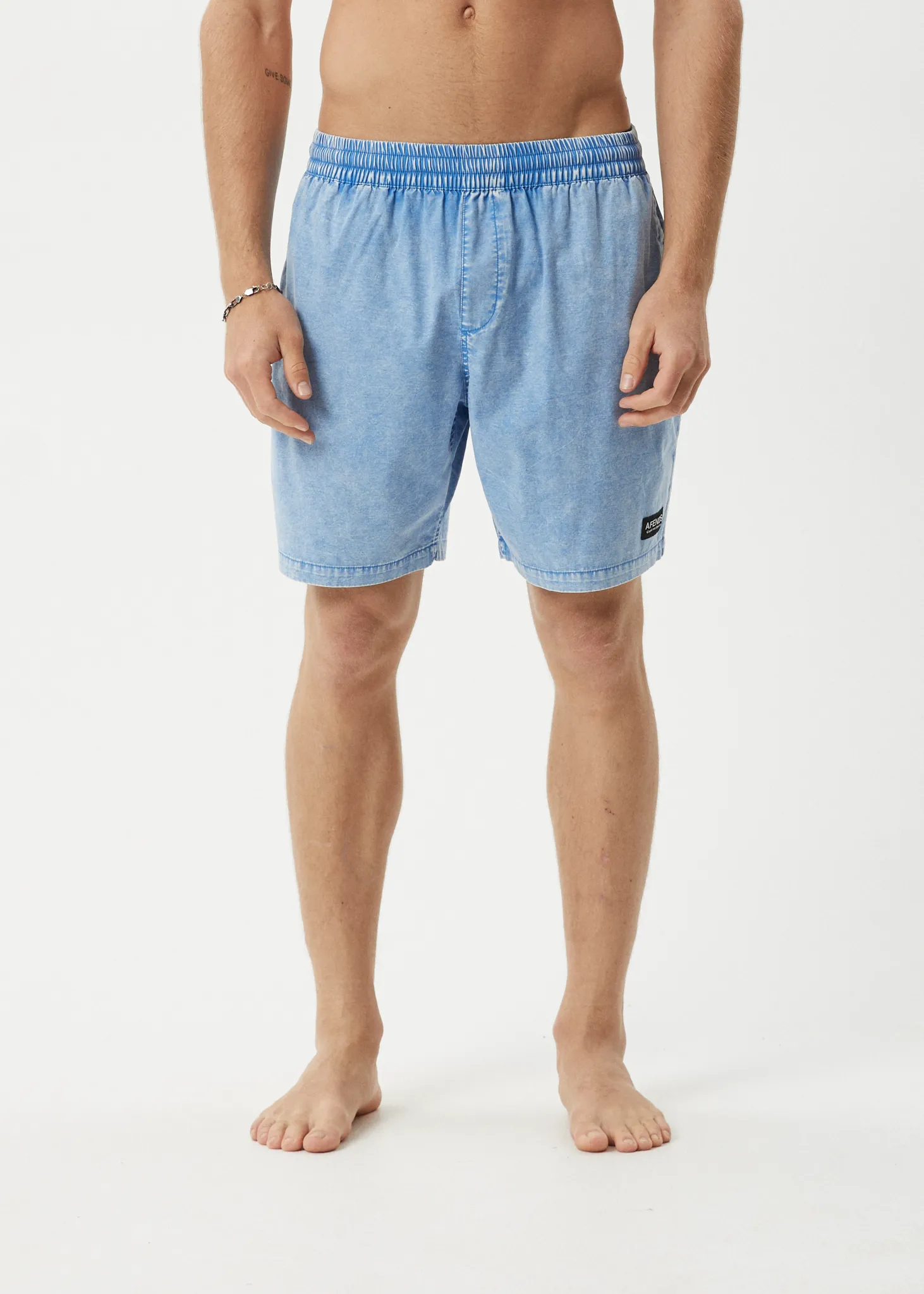 AFENDS Mens The Dopamine - Swim Short 18" - Blue Acid Wash