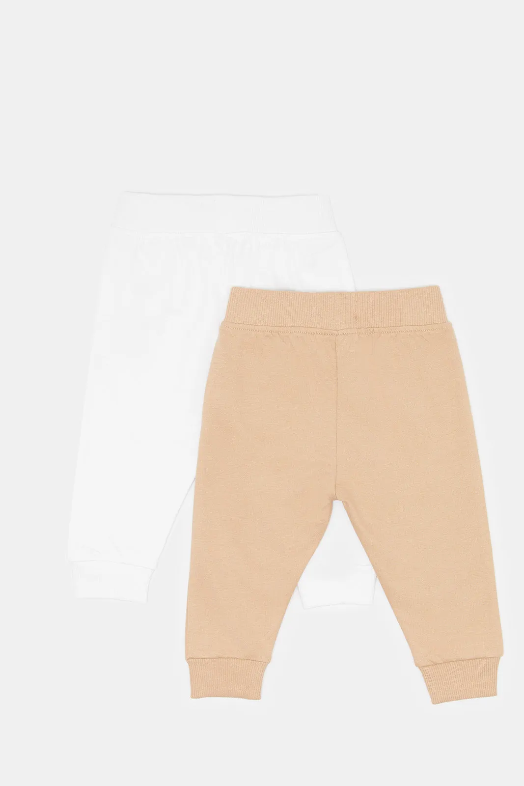 Baby Boys White And Beige Track Pants Set (2 Piece)