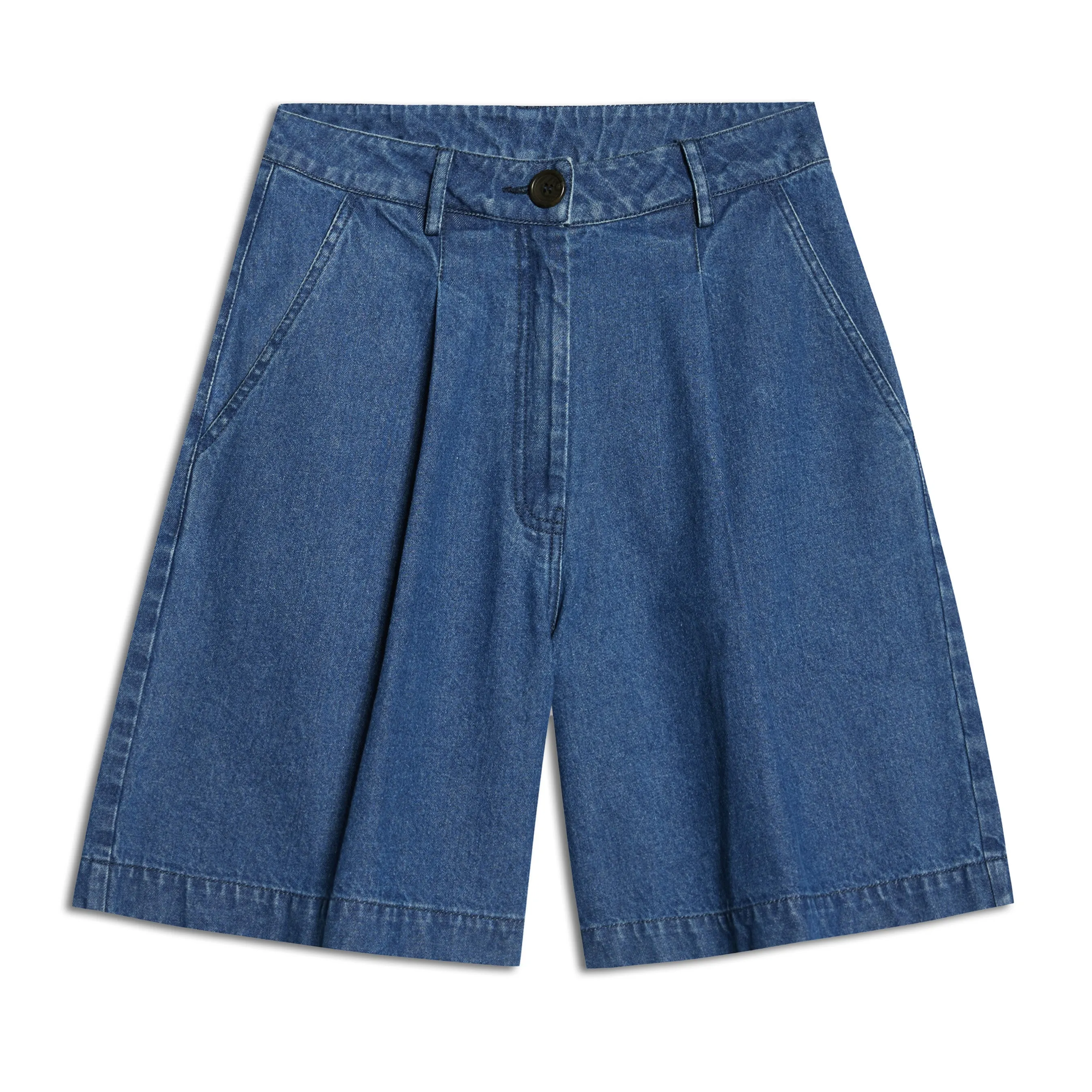 Bermuda Denim Pleat Shorts