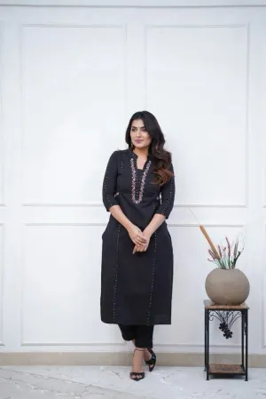 Black Embroidered Kurta Pant Set