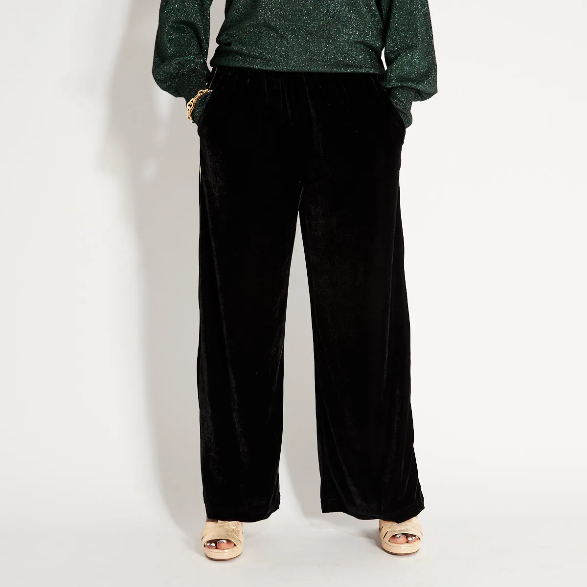 Black Velvet Side Stripe Trousers