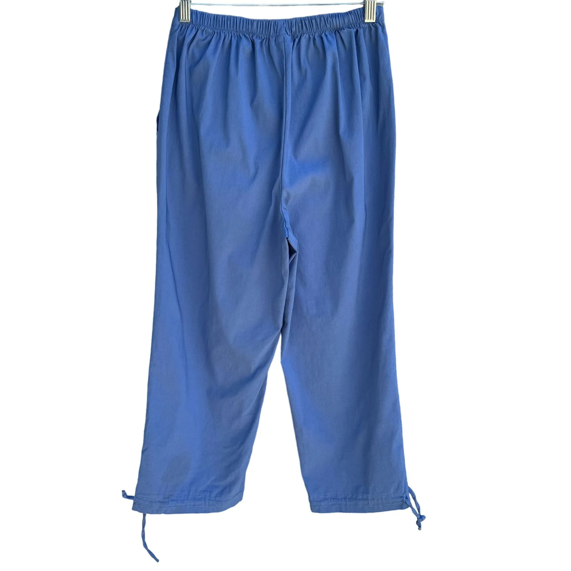 Caribou Vintage Womens Blue Flat Front Capri Stretch Drawstring Hem Pants - Med