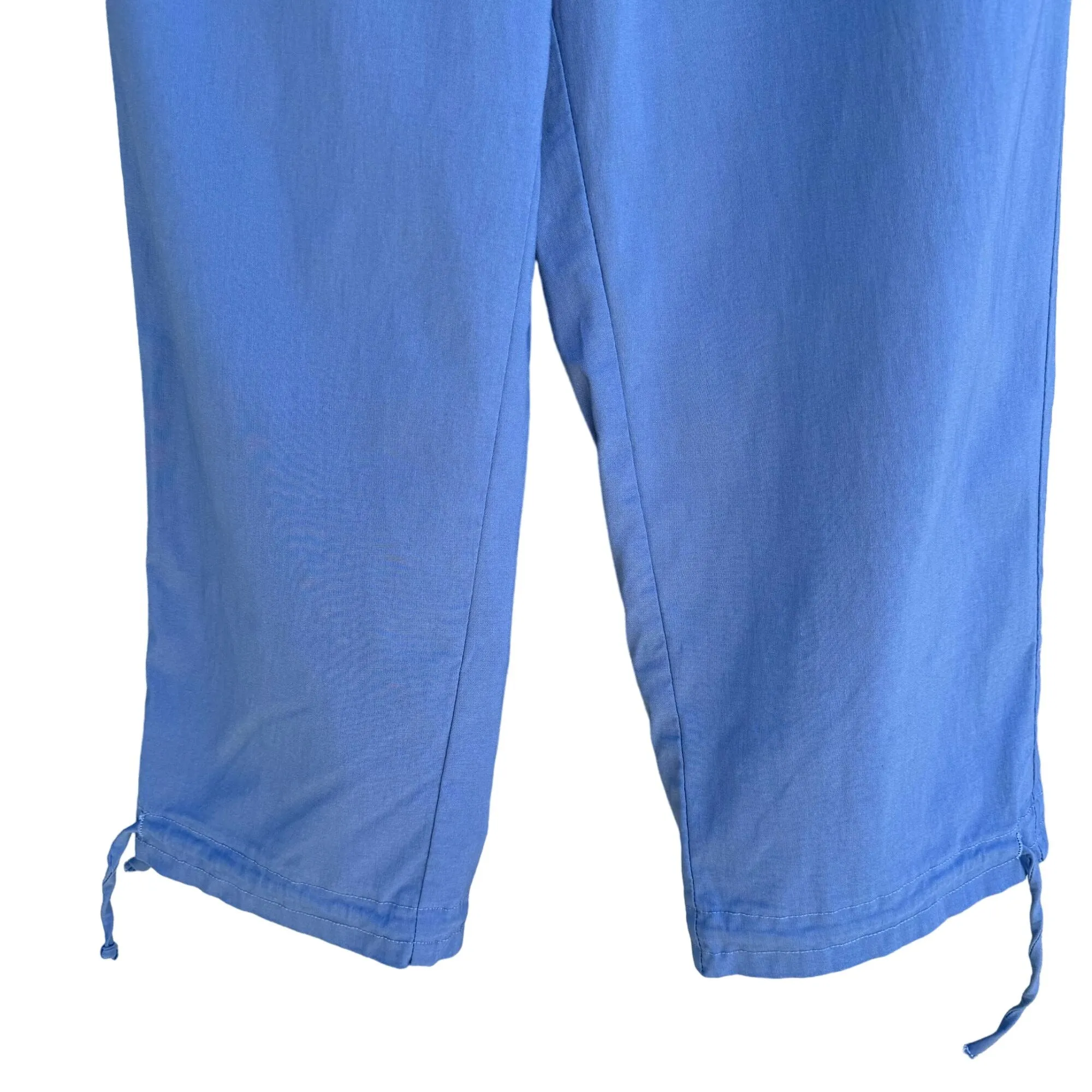 Caribou Vintage Womens Blue Flat Front Capri Stretch Drawstring Hem Pants - Med