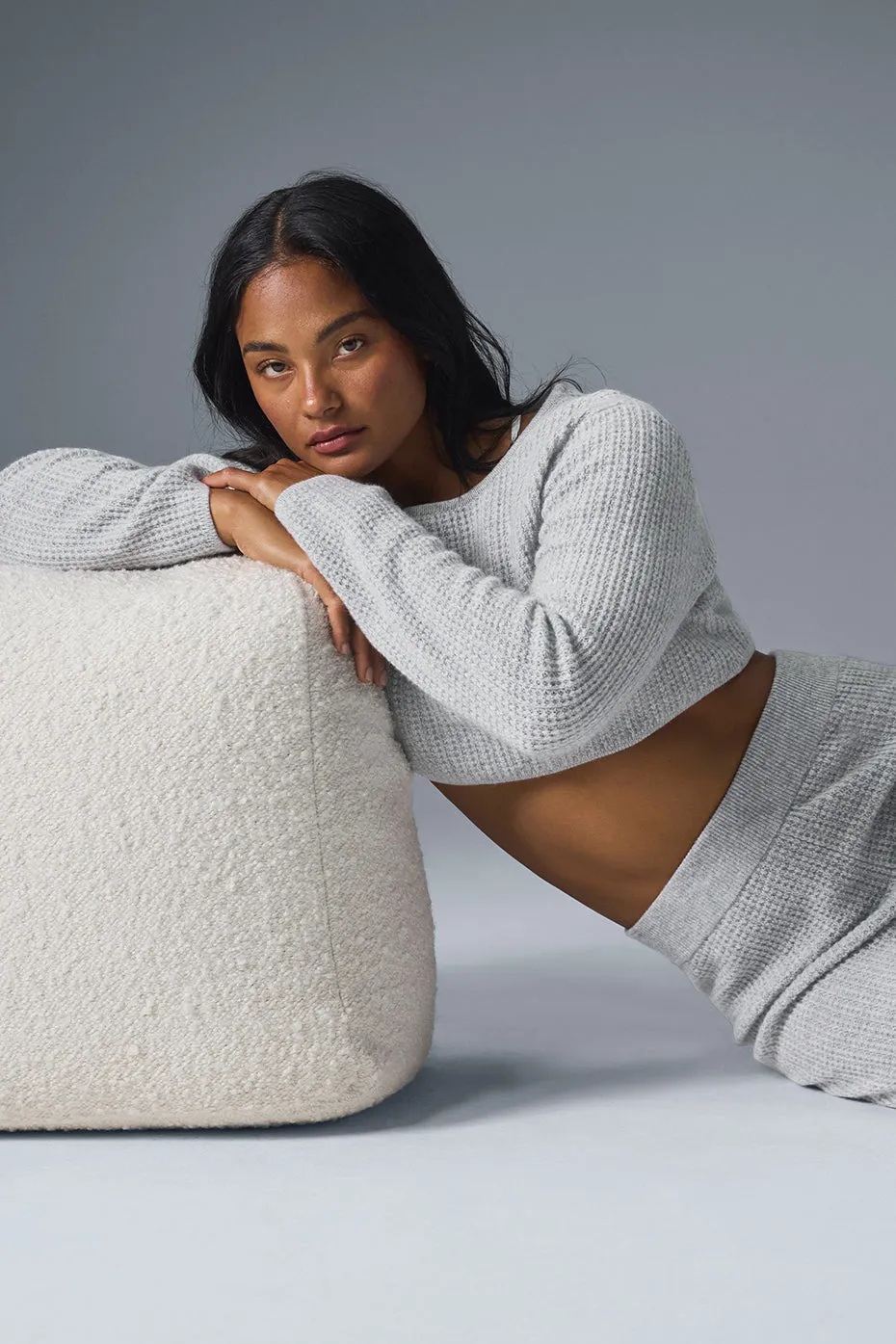 Cashmere Plush Waffle Cropped Long Sleeve - Athletic Heather Grey