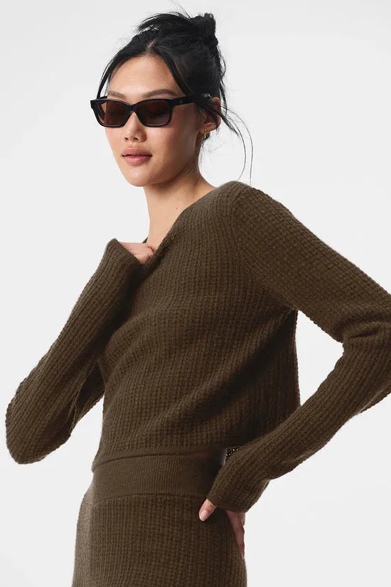 Cashmere Plush Waffle Cropped Long Sleeve - Espresso