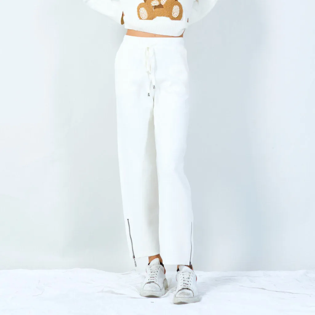 Casual drawstring pants with zipper detail wholesale