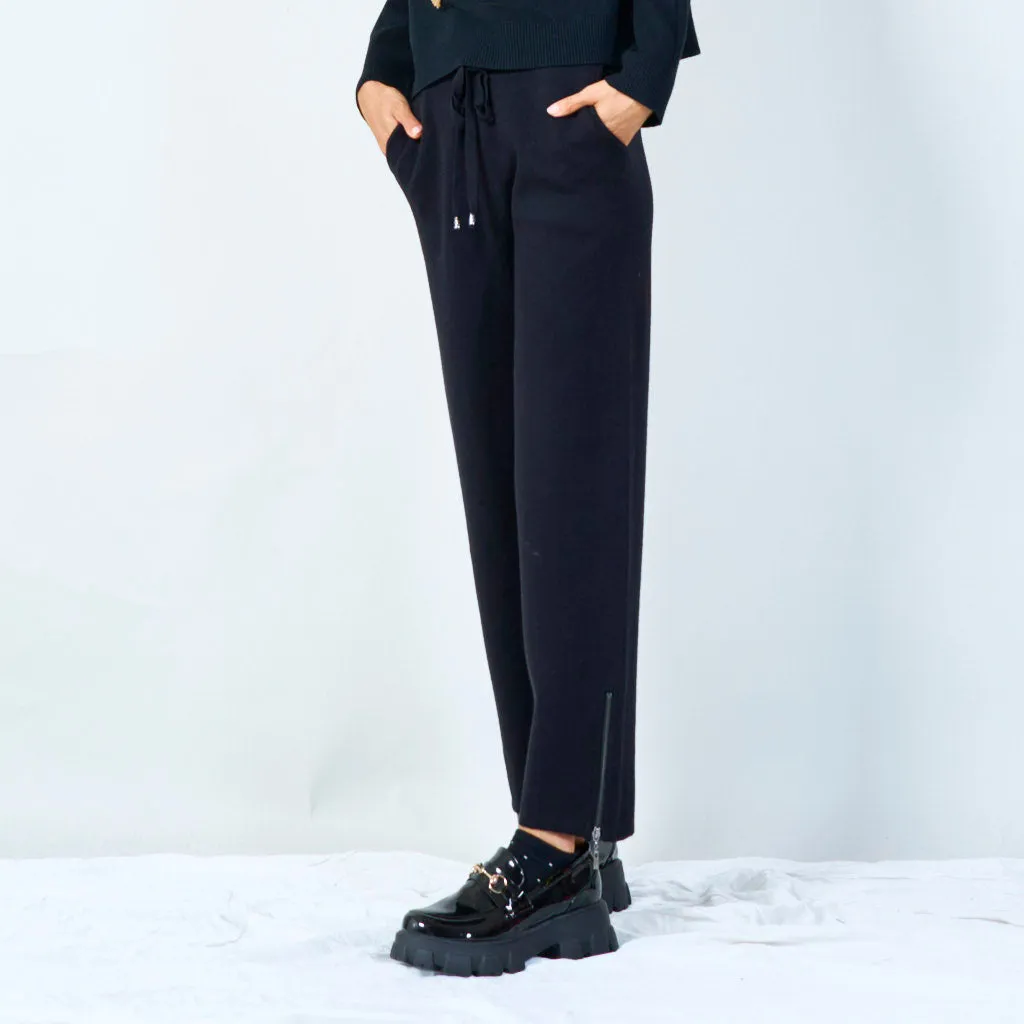 Casual drawstring pants with zipper detail wholesale