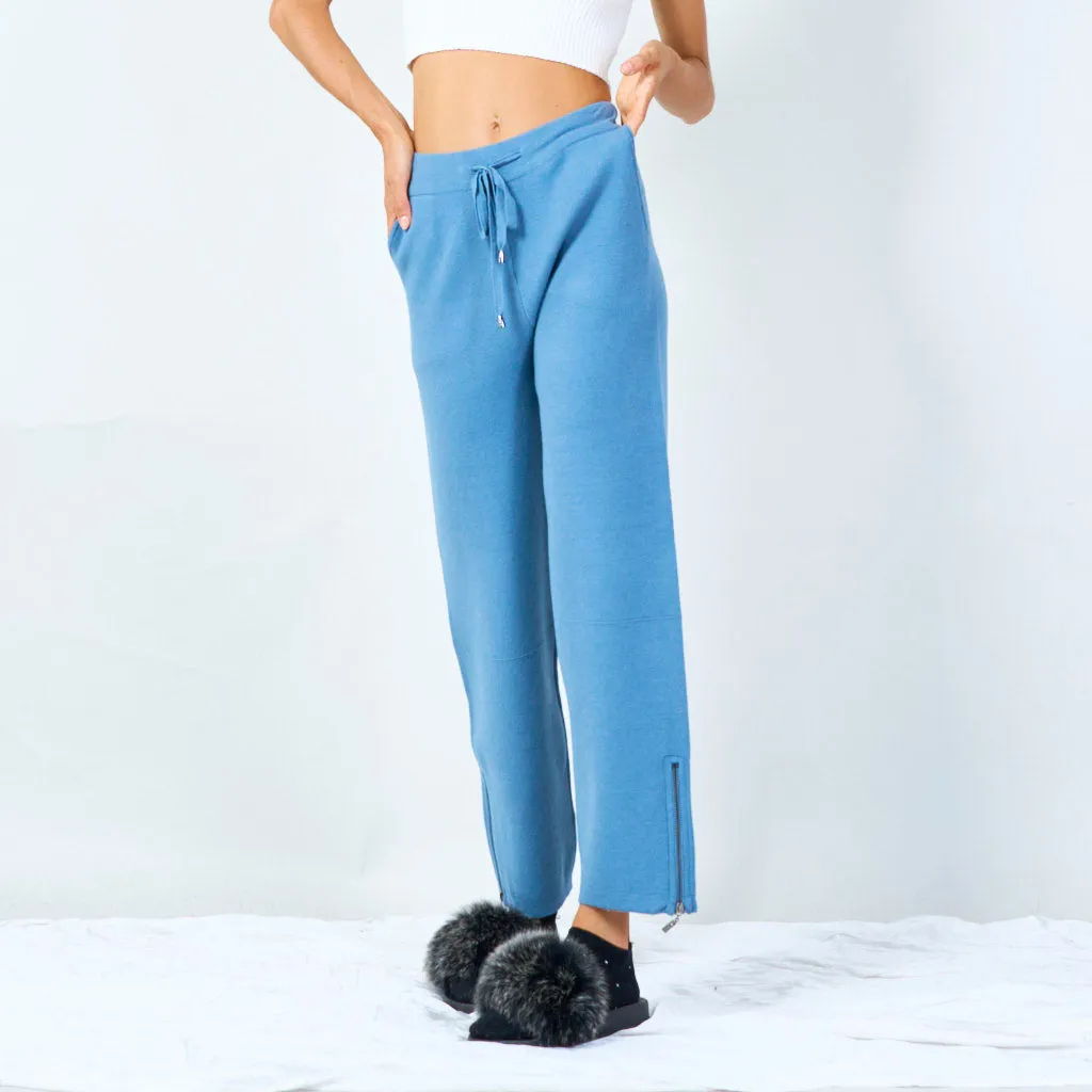 Casual drawstring pants with zipper detail wholesale