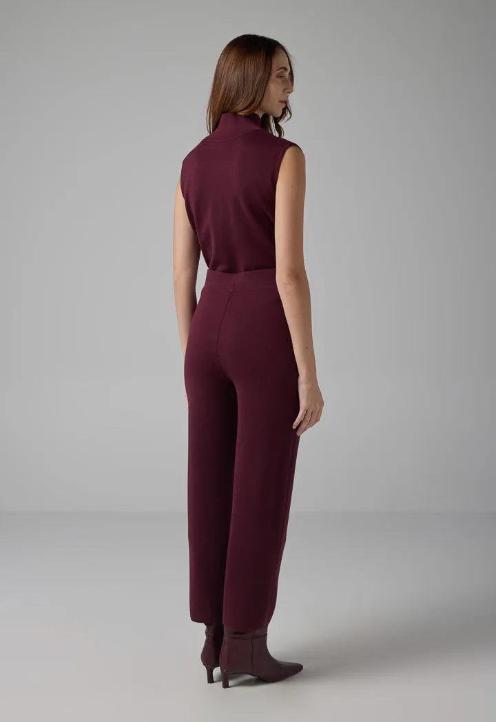 Choice Knitted Straight Fit Solid Pants Burgundy