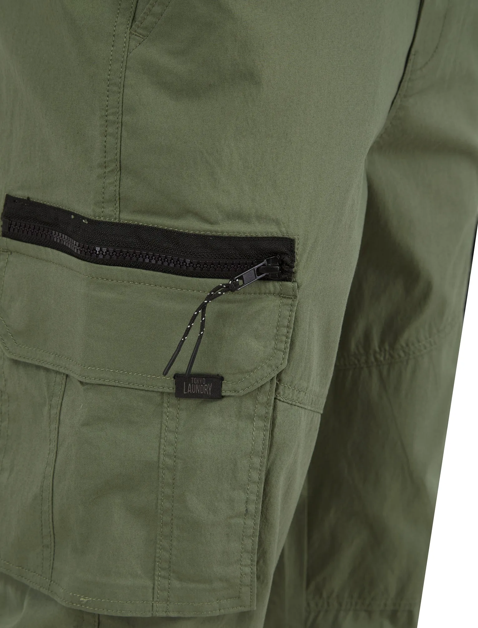 Costello Cotton Blend Multi-Pocket Cargo Trousers in Dusty Olive - Tokyo Laundry