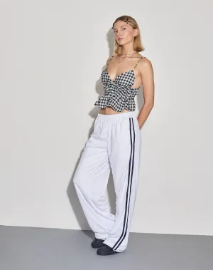 Coze Wide Leg Jogger in White with Navy Double Stripe