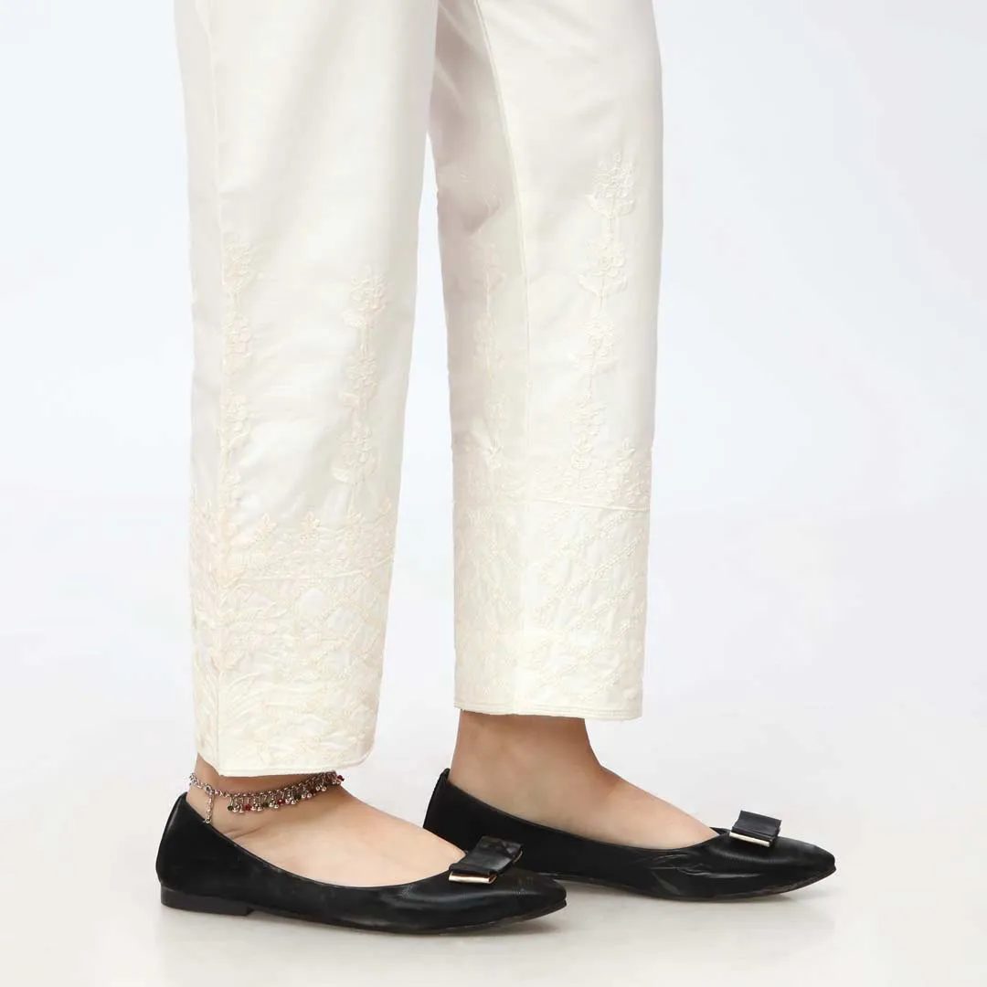 Cream Embroidered Cambric Slim Fit Trouser PW3667