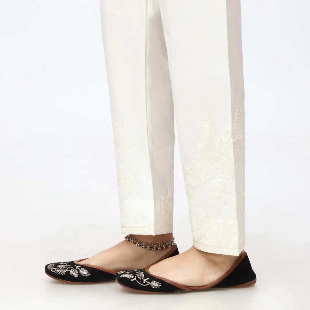 Cream Embroidered Cambric Slim Fit Trouser PW3669