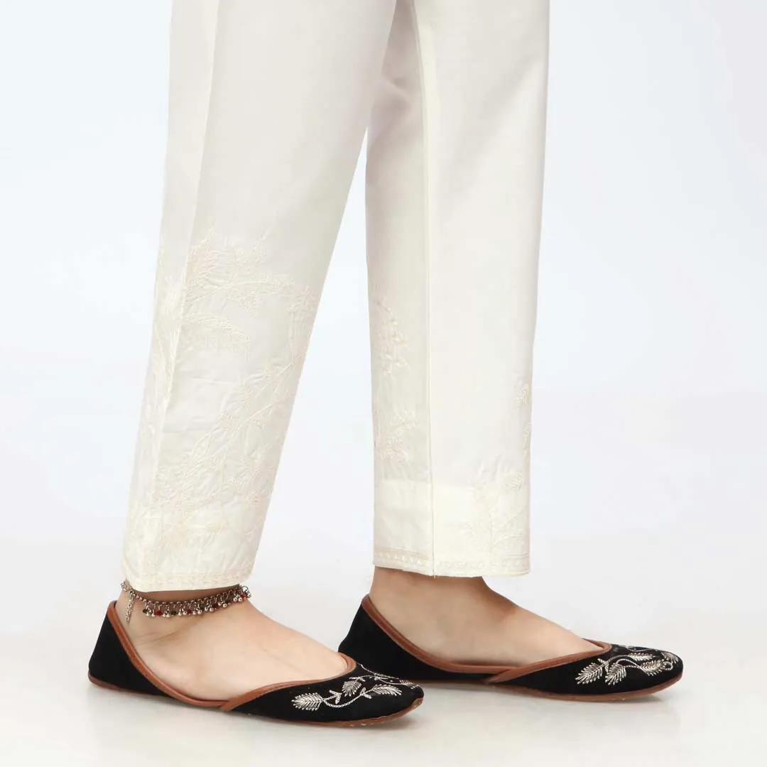 Cream Embroidered Cambric Slim Fit Trouser PW3669