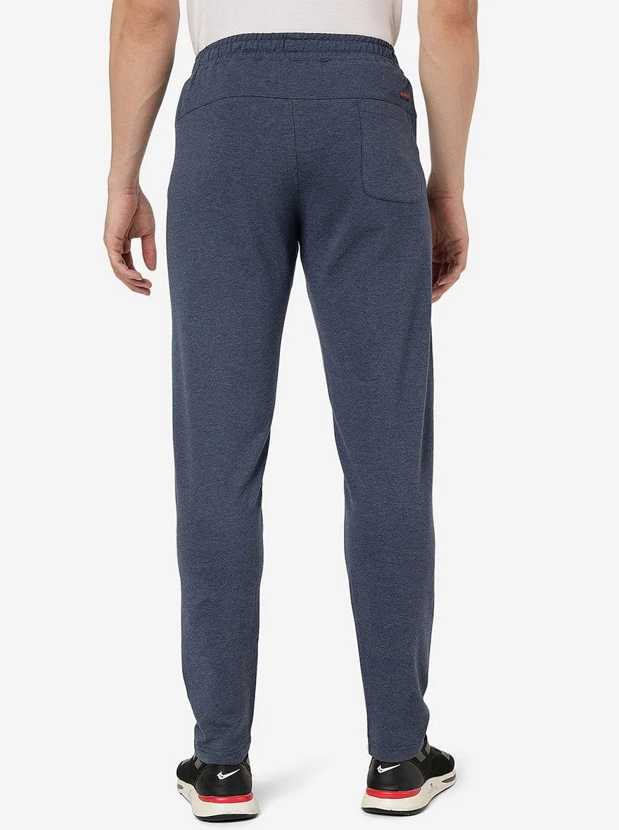 Dark Blue Melange Solid Slim Fit Track Pant | JadeBlue