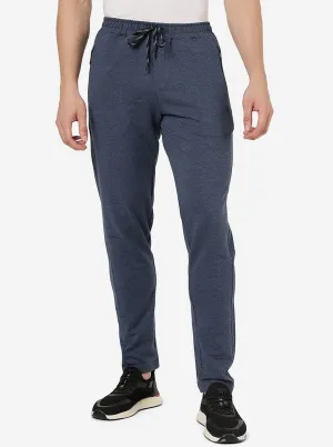 Dark Blue Melange Solid Slim Fit Track Pant | JadeBlue