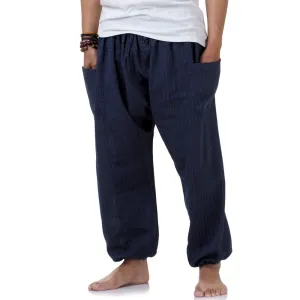 Deep Sea Blue Men's Pinstripe Harem Pants