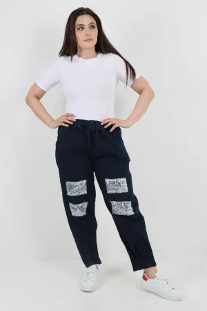 Denim Look Sequin Detail Trouser