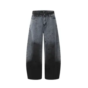 Distressed Dip-Dye Barrel Jean Pants