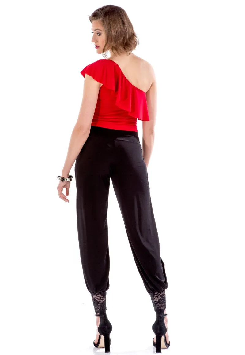 Double Side Slits Tango Pants with Lace Ankle Cuffs