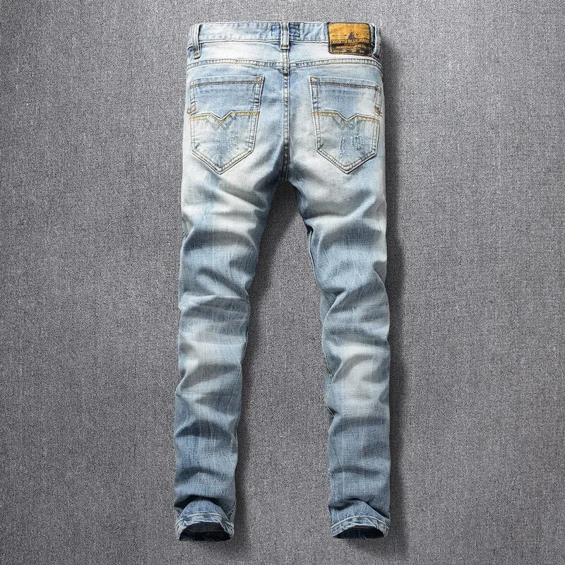 Fashion Streetwear Vintage Slim Fit Ripped Jeans