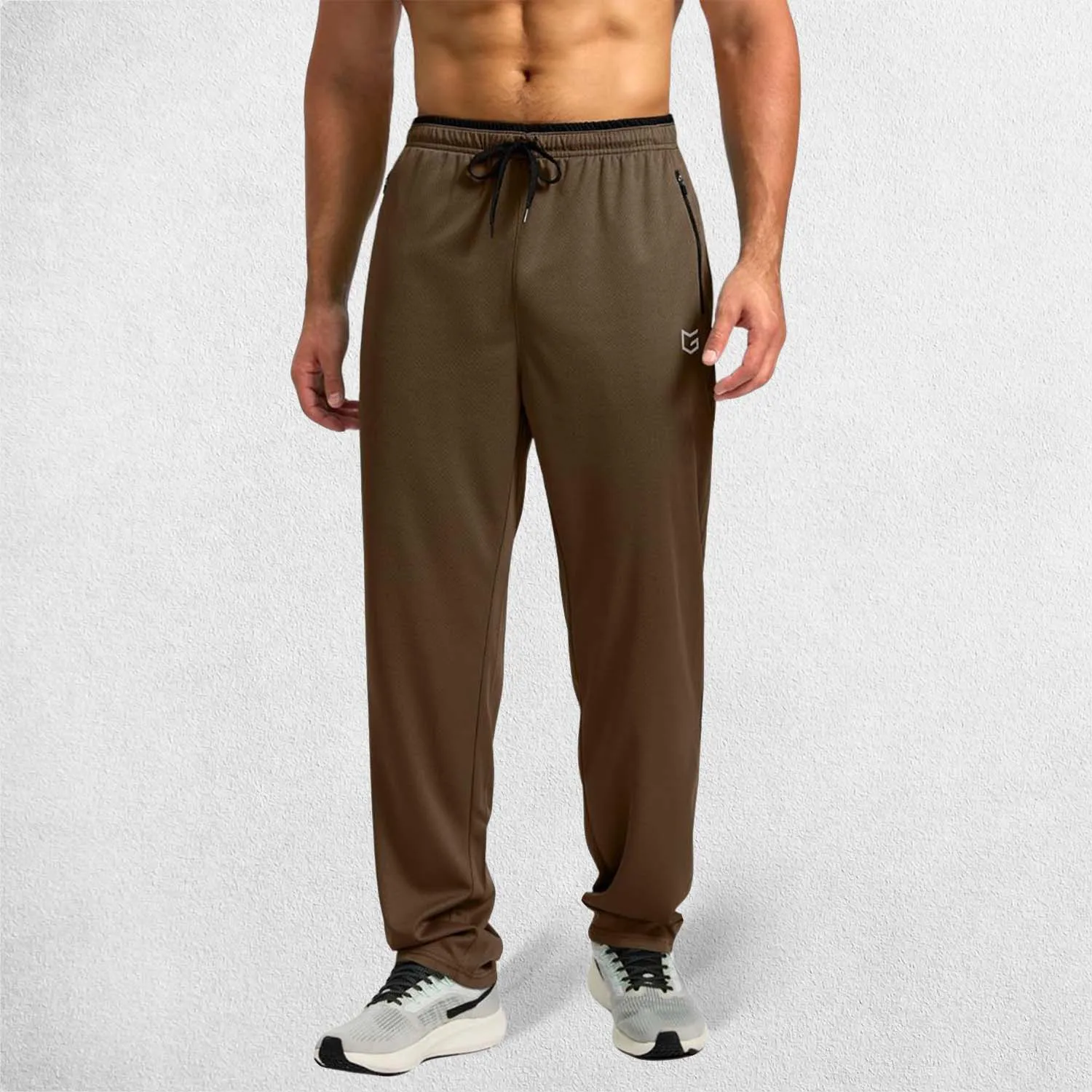 GPW Men’s Open-Bottom Workout Trousers with Zip Pockets and Lightweight Mesh