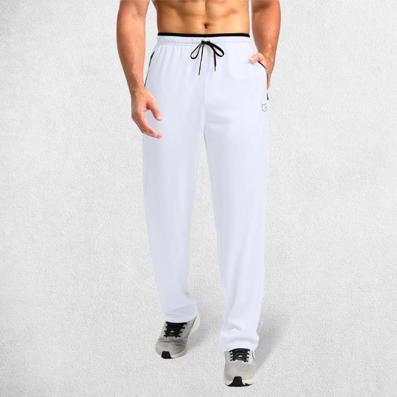 GPW Men’s Open-Bottom Workout Trousers with Zip Pockets and Lightweight Mesh