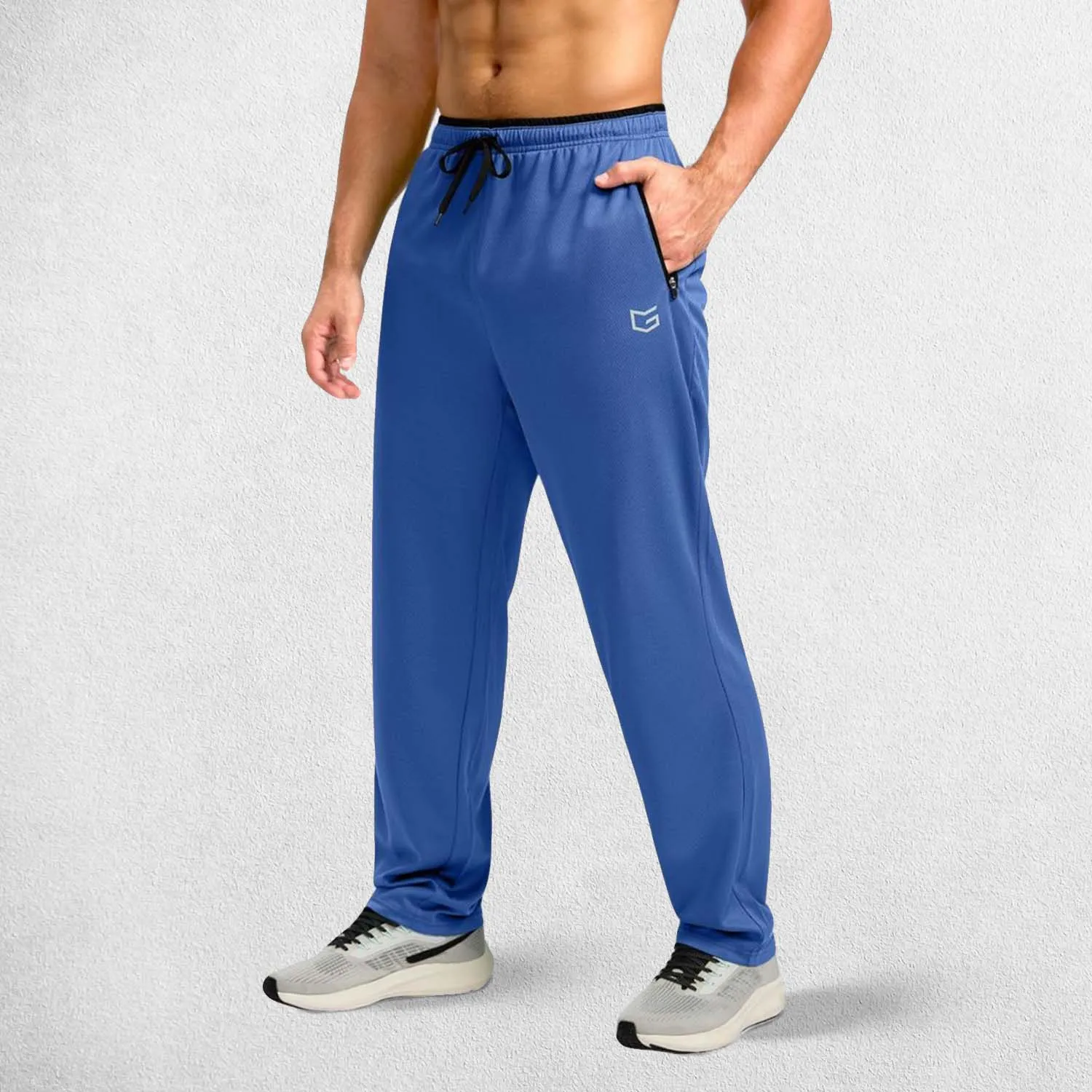 GPW Men’s Open-Bottom Workout Trousers with Zip Pockets and Lightweight Mesh