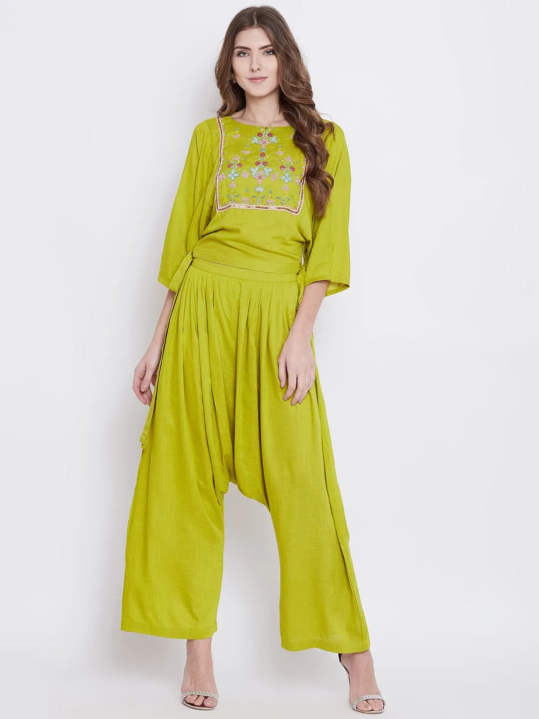 Green Elegance Embellished Top and Pant Set - (Clearance - Final Sale)