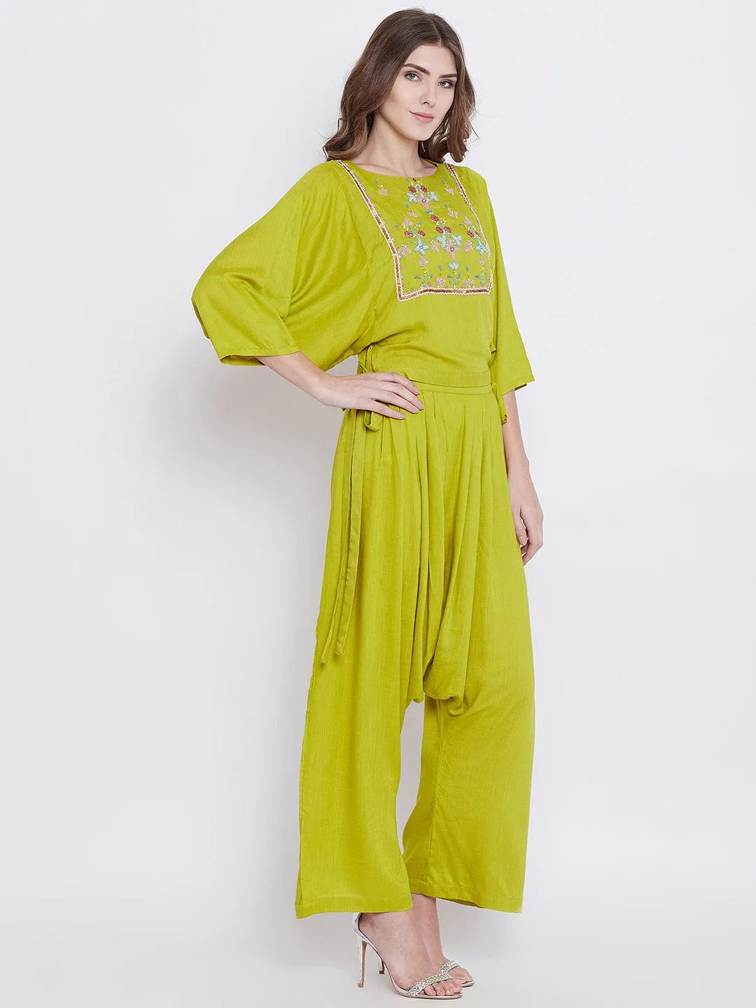 Green Elegance Embellished Top and Pant Set - (Clearance - Final Sale)