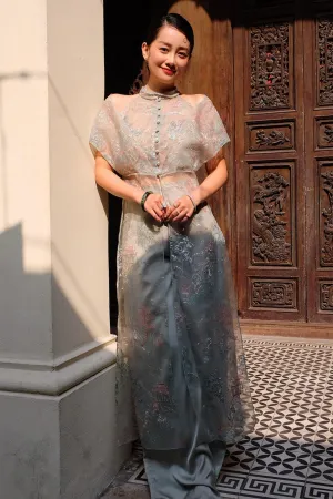 Hai Lam Slit Embroidered Organza Floor Length Ao Dai