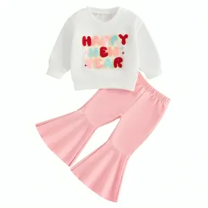 Happy New Year Pink Flared Pants Toddler Set