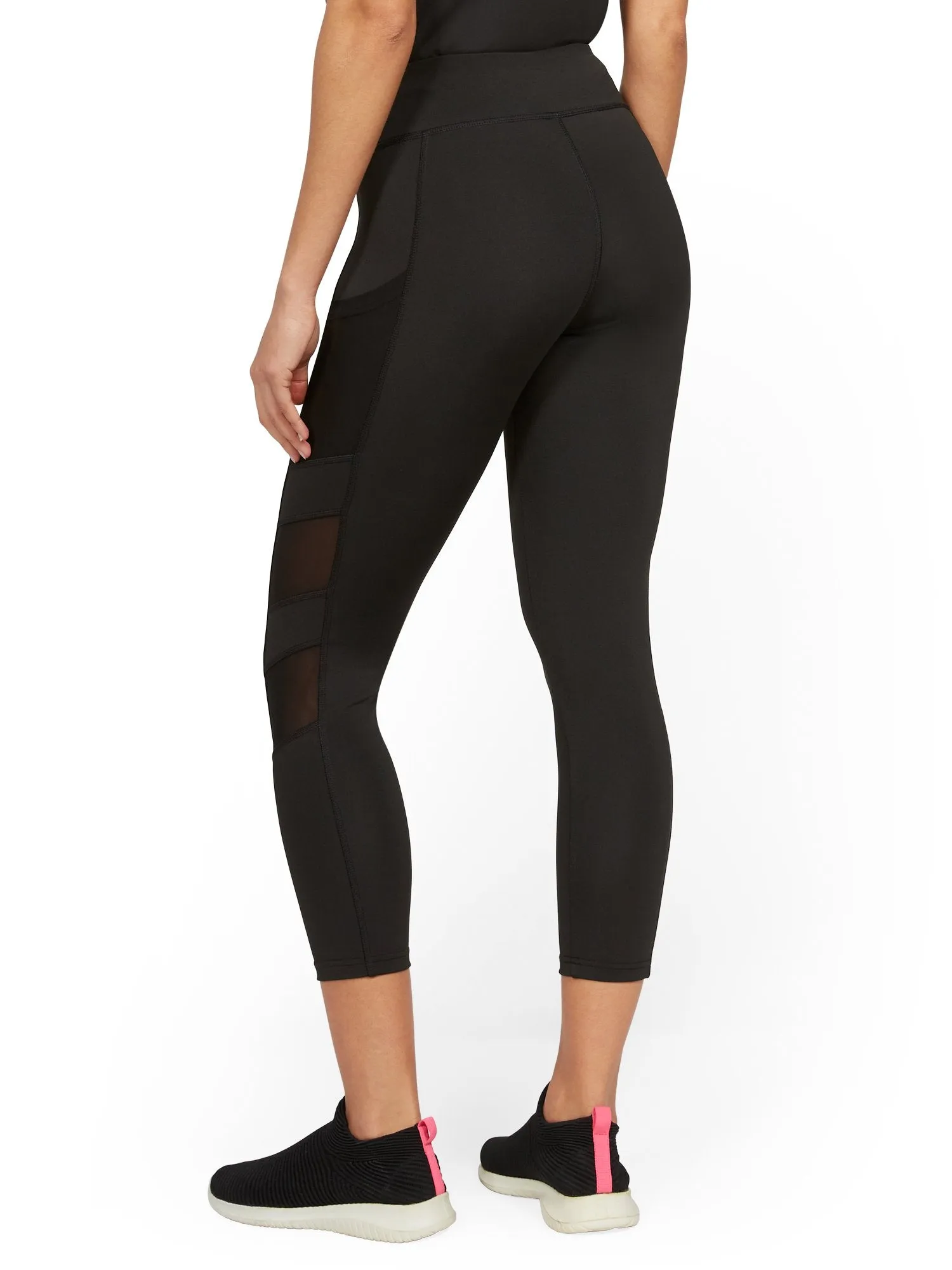 High-Waisted Side-Pocket Mesh Capri Legging - Black