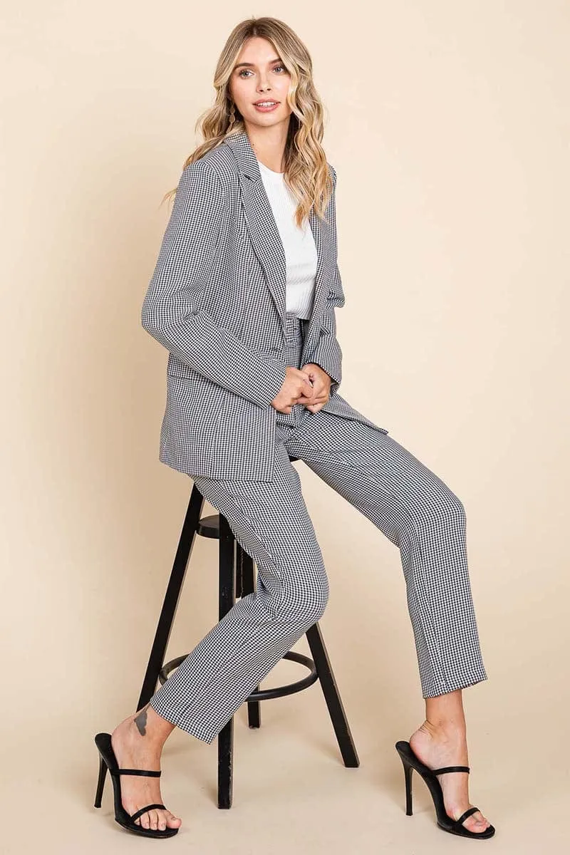 Houndstooth Blazer and High Waisted Pants Pantsuit