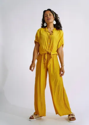 Italian Pleated loungewear Set in Yellow