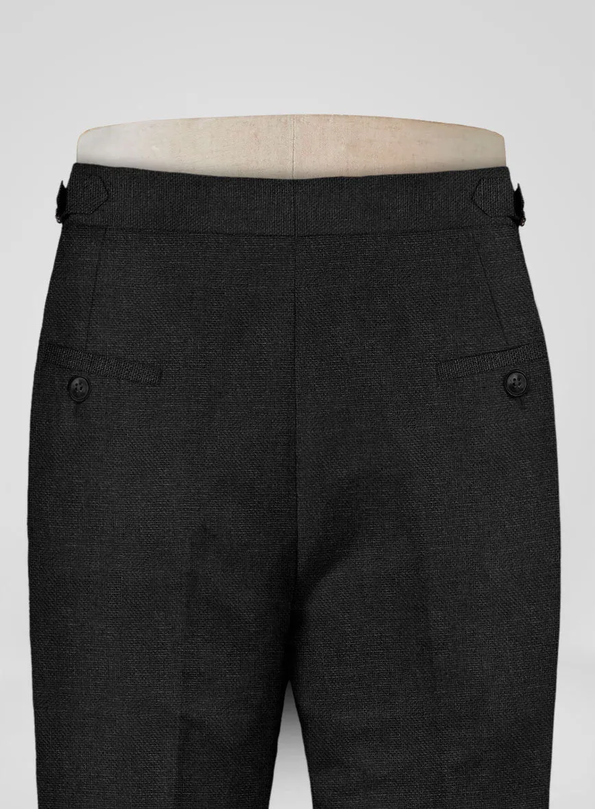 Italian Prato Black Dobby Linen Highland Trousers