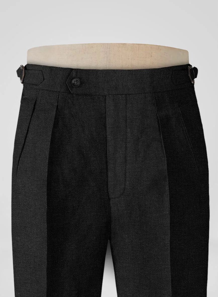 Italian Prato Black Dobby Linen Highland Trousers