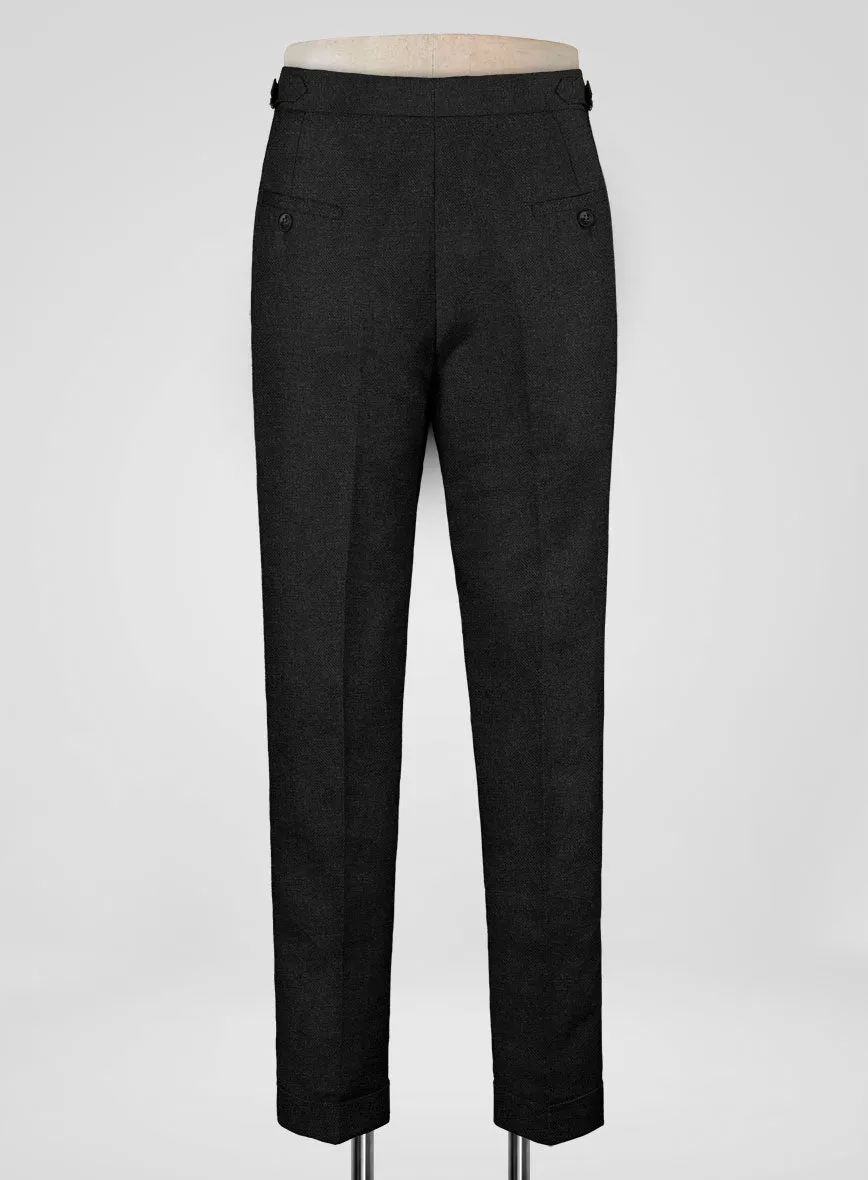 Italian Prato Black Dobby Linen Highland Trousers