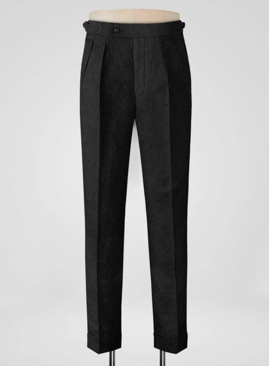 Italian Prato Black Dobby Linen Highland Trousers