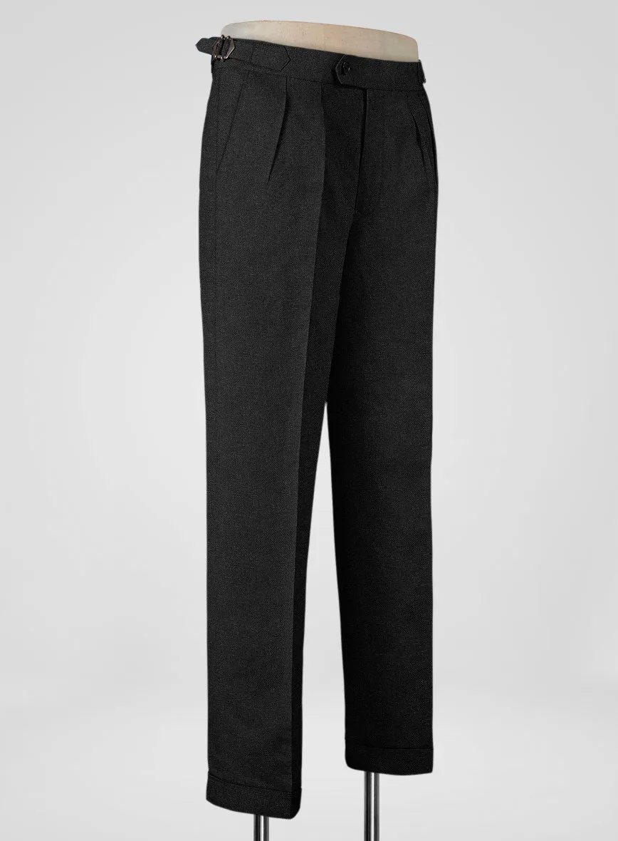 Italian Prato Black Dobby Linen Highland Trousers