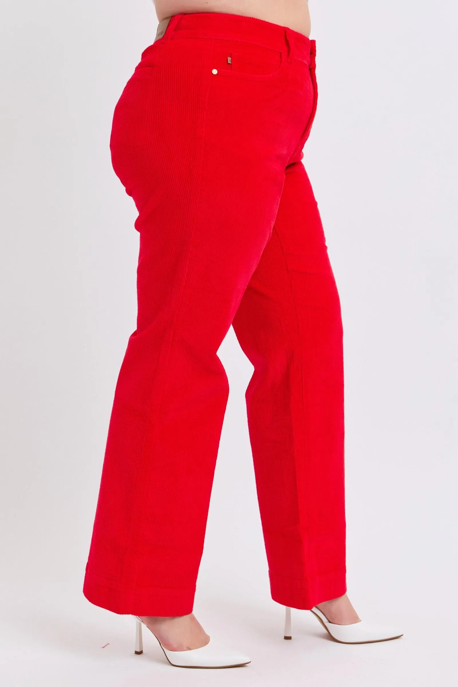 Judy Blue Reg/Plus High Waist Ruby Red Wide Leg Corduroy Trousers