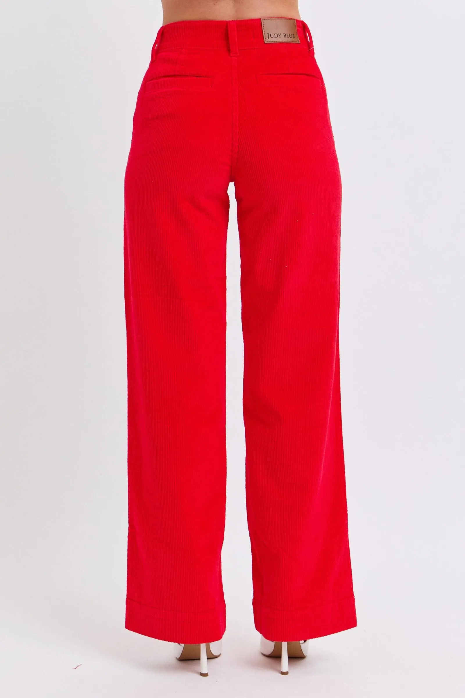 Judy Blue Reg/Plus High Waist Ruby Red Wide Leg Corduroy Trousers