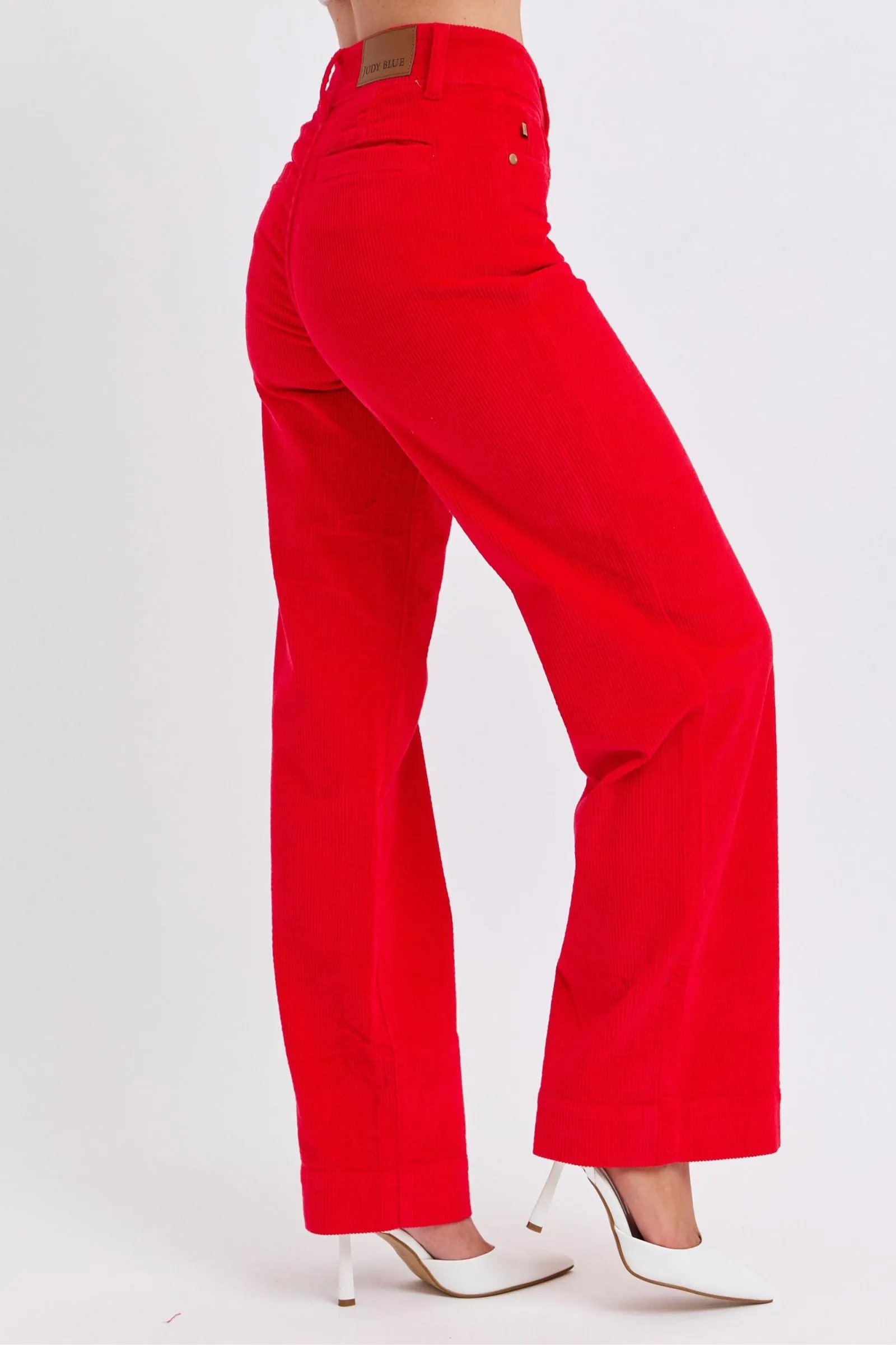 Judy Blue Reg/Plus High Waist Ruby Red Wide Leg Corduroy Trousers