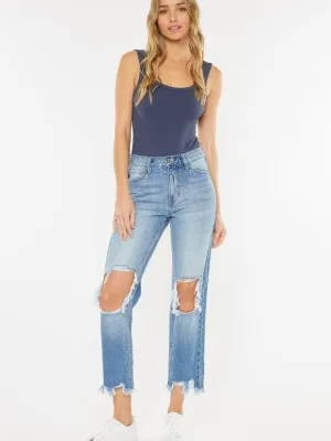 Kancan USA Chew-Up The Competition Distressed High-Rise Mom Jeans