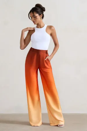 Last Light | Orange Ombre Satin Wide-Leg Trousers