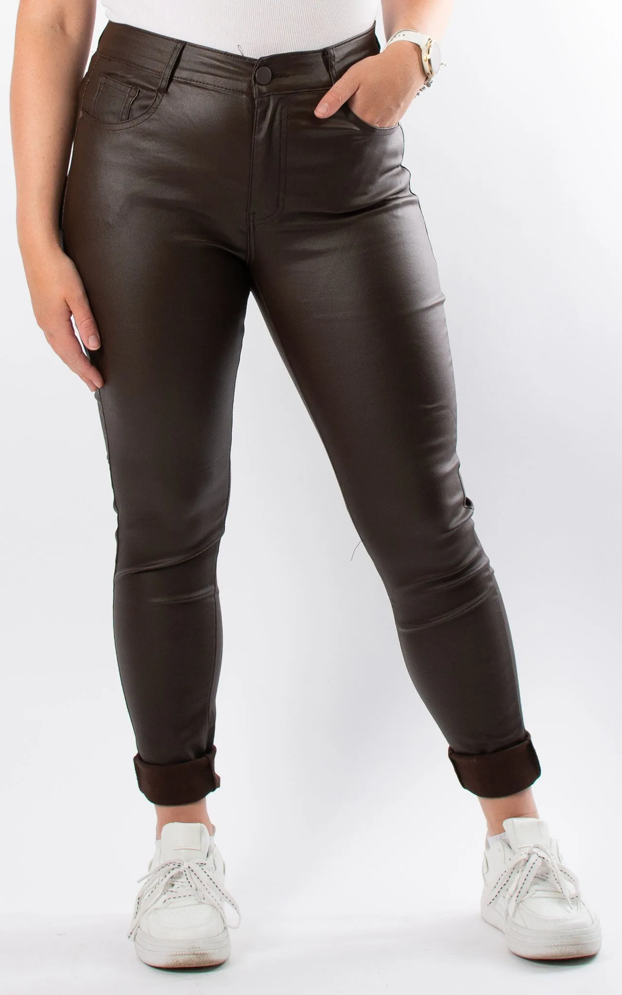 Leather Look Jeans | Brown