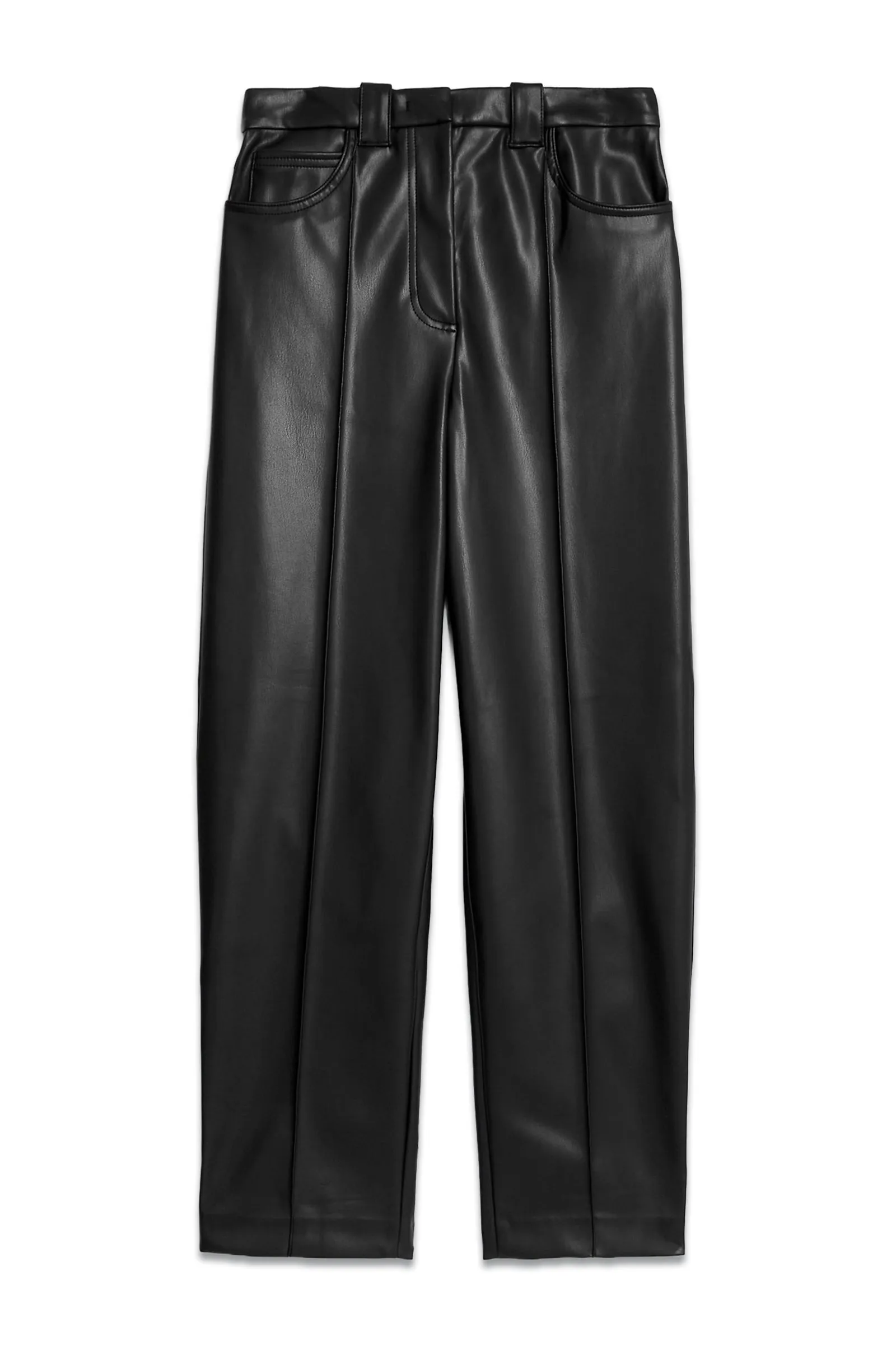 Leather Look Straight Leg Cropped Trousers