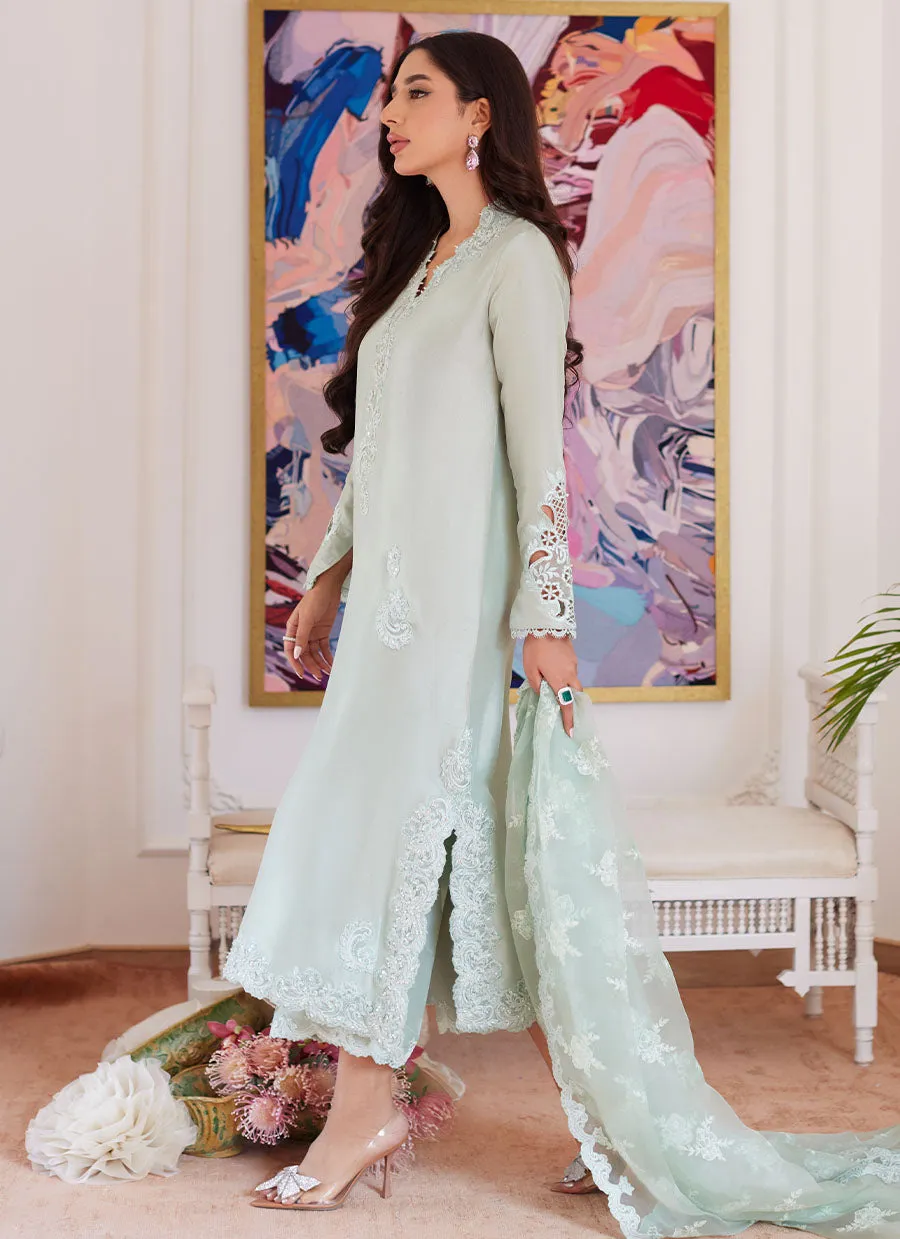 Liara Pistachio Embroidered Raw Silk Shirt With Dupatta